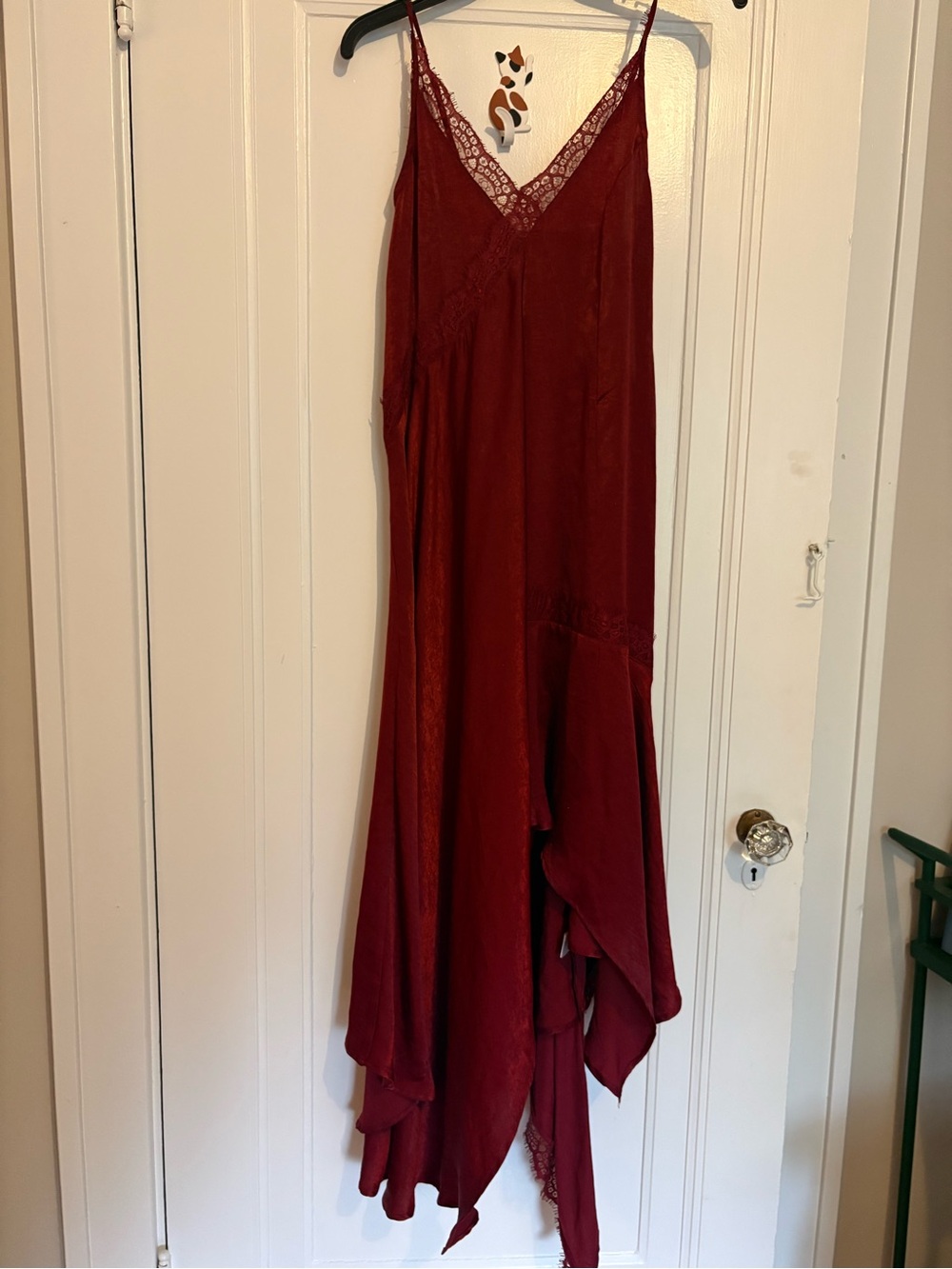 Altar'd State Wine Red Asymmetrical Lace-Trim Slip Dress